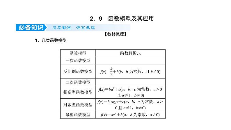 2022高考数学一轮总复习课件：2.9 函数模型及其应用第1页
