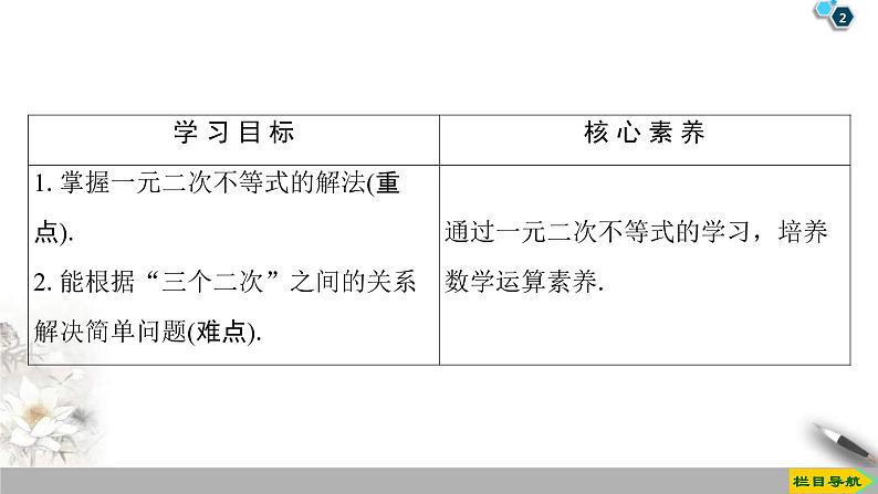 2021年人教版高中数学必修第一册课件：第2章2.3《第1课时一元二次不等式及其解法》(含答案)第2页