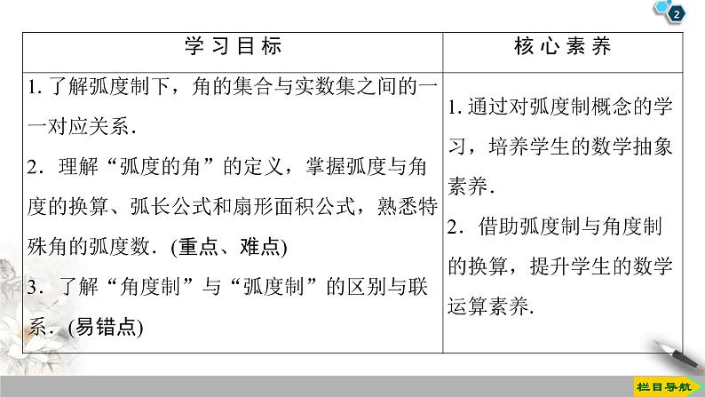 2021年人教版高中数学必修第一册课件：第5章5.1.2《弧度制》(含答案)02