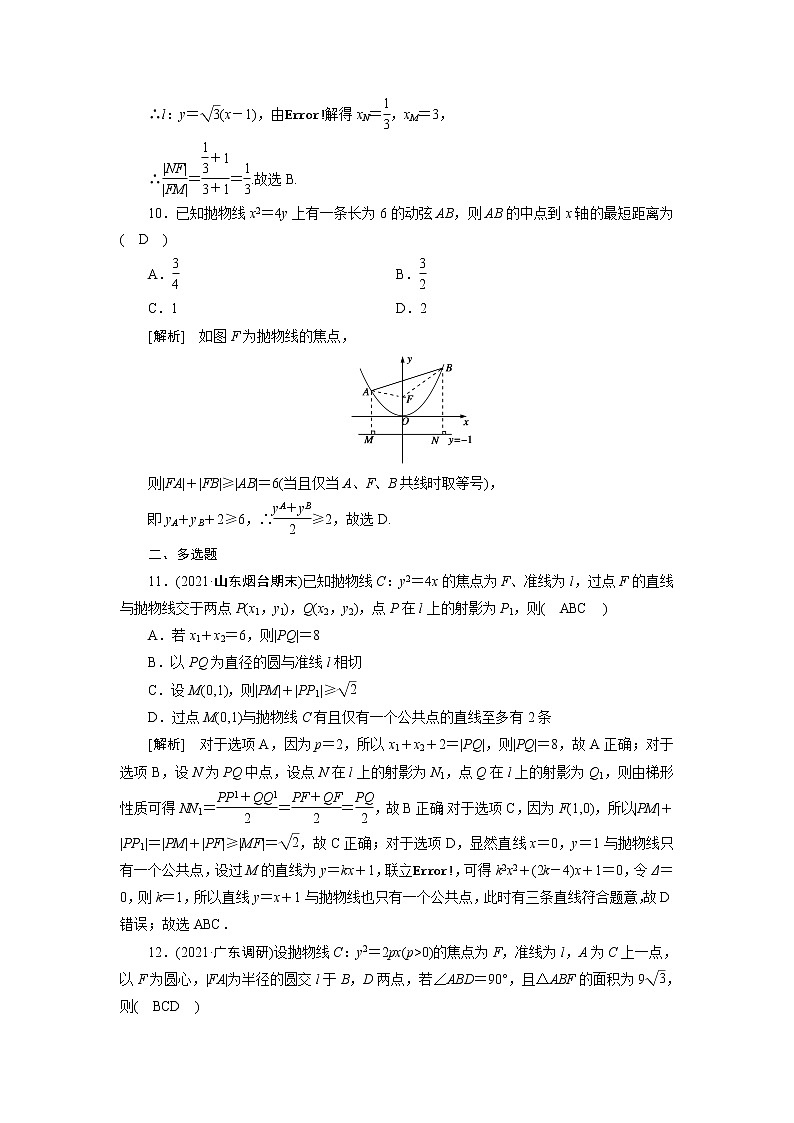 高考数学一轮复习练习案55第八章解析几何第七讲抛物线含解析新人教版第3页