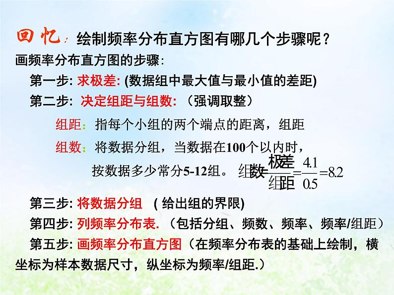 高中数学人教B版必修三用样本的频率分布估计总体分布（二)课件（15张）第2页