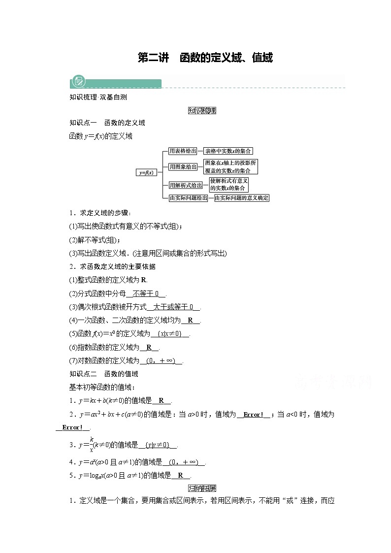 2022版高考人教版数学一轮学案：第二章第二讲　函数的定义域、值域第1页