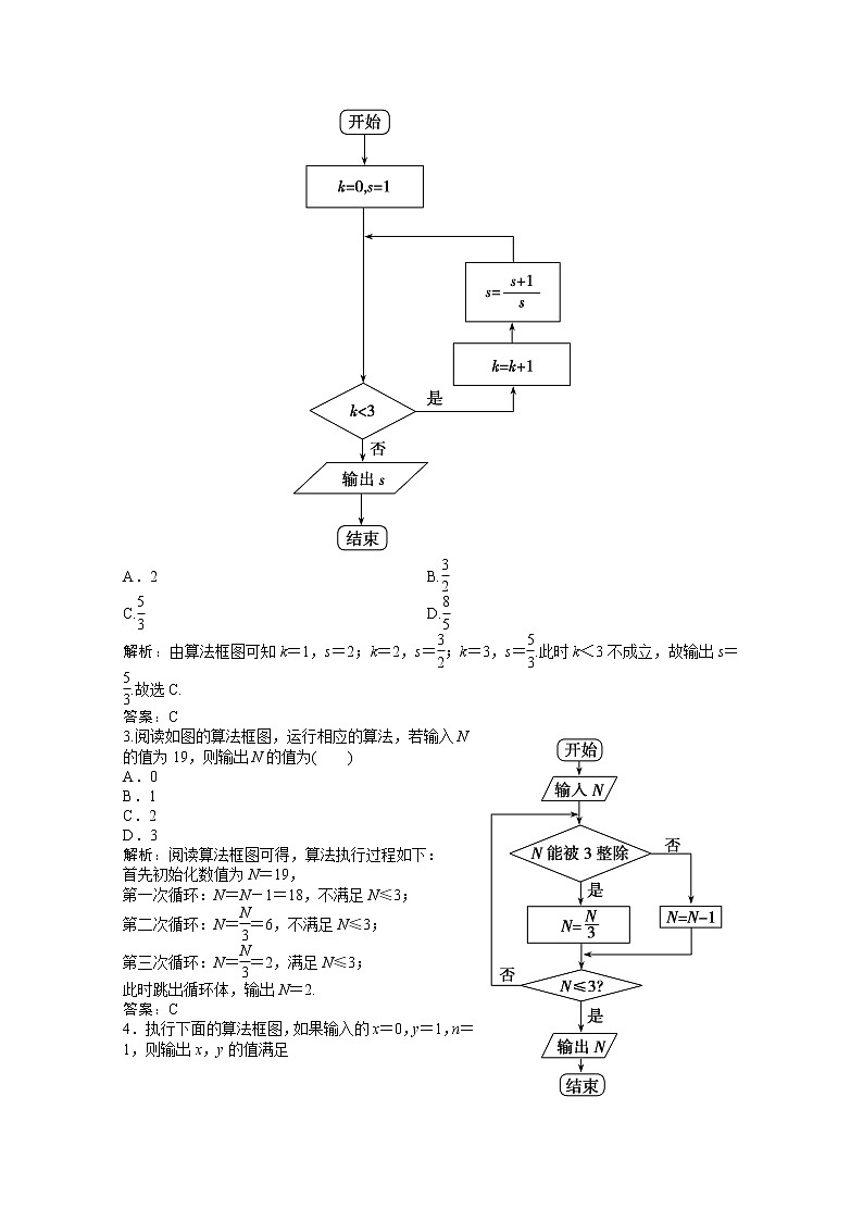 高考数学一轮复习第九章概率统计与统计案例第八节算法与算法框图基本算法语句课时规范练含解析文北师大版02
