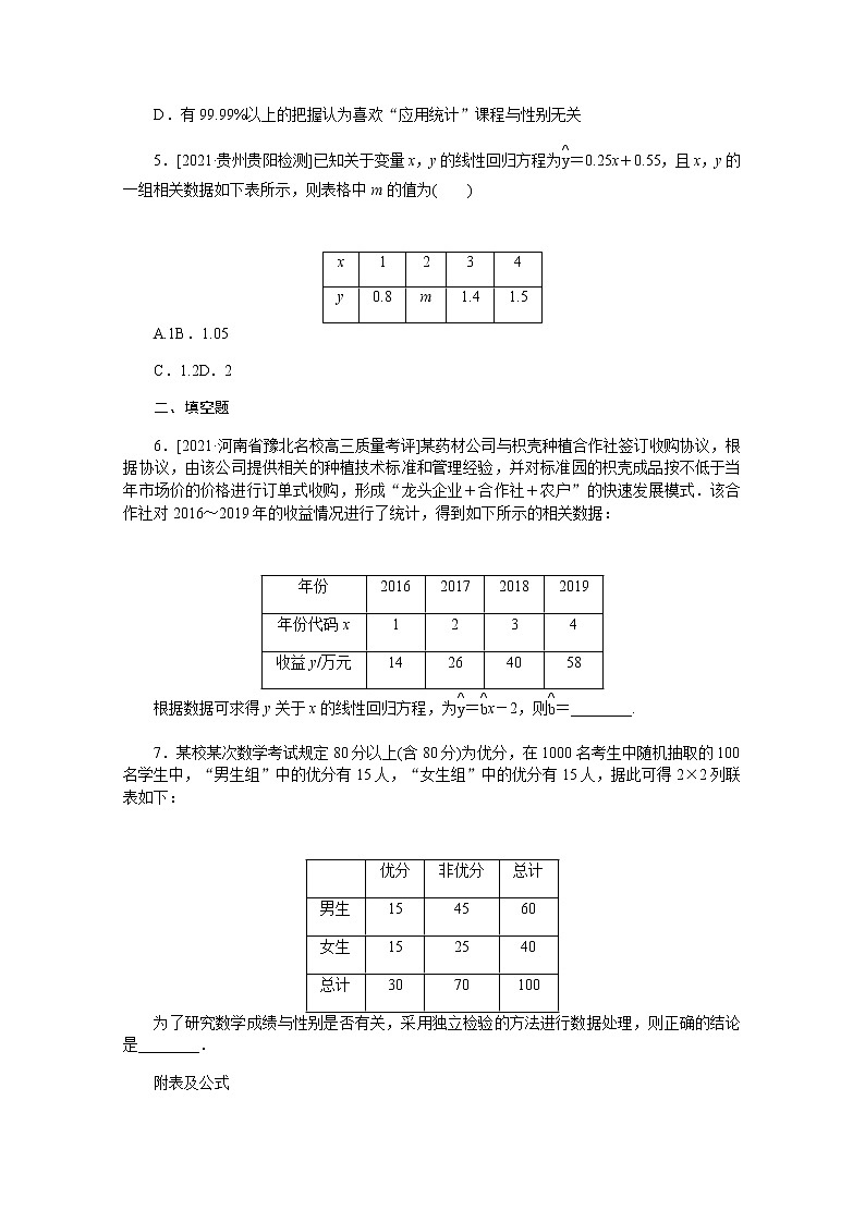高考数学一轮复习第十一章11.5变量间的相关关系与统计案例课时作业理含解析第3页