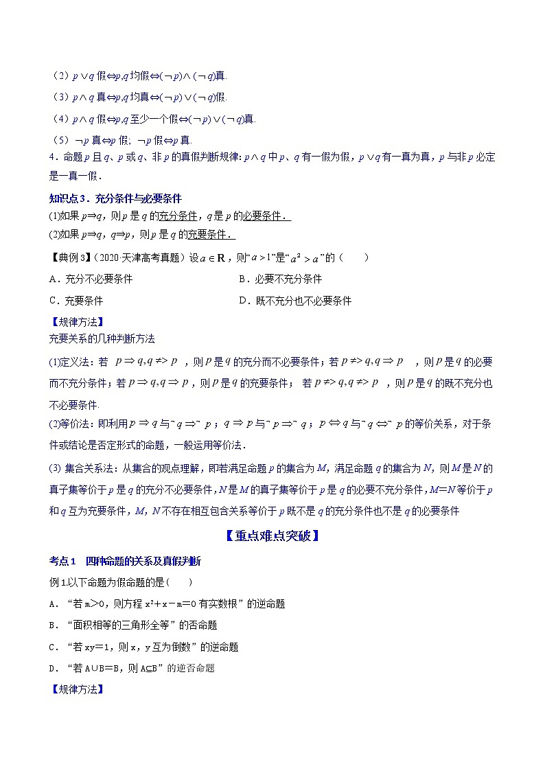 专题1.2 命题及其关系、逻辑联结词、充分条件与必要条件  2022年高考数学一轮复习讲练测（新高考·浙江）（讲）03