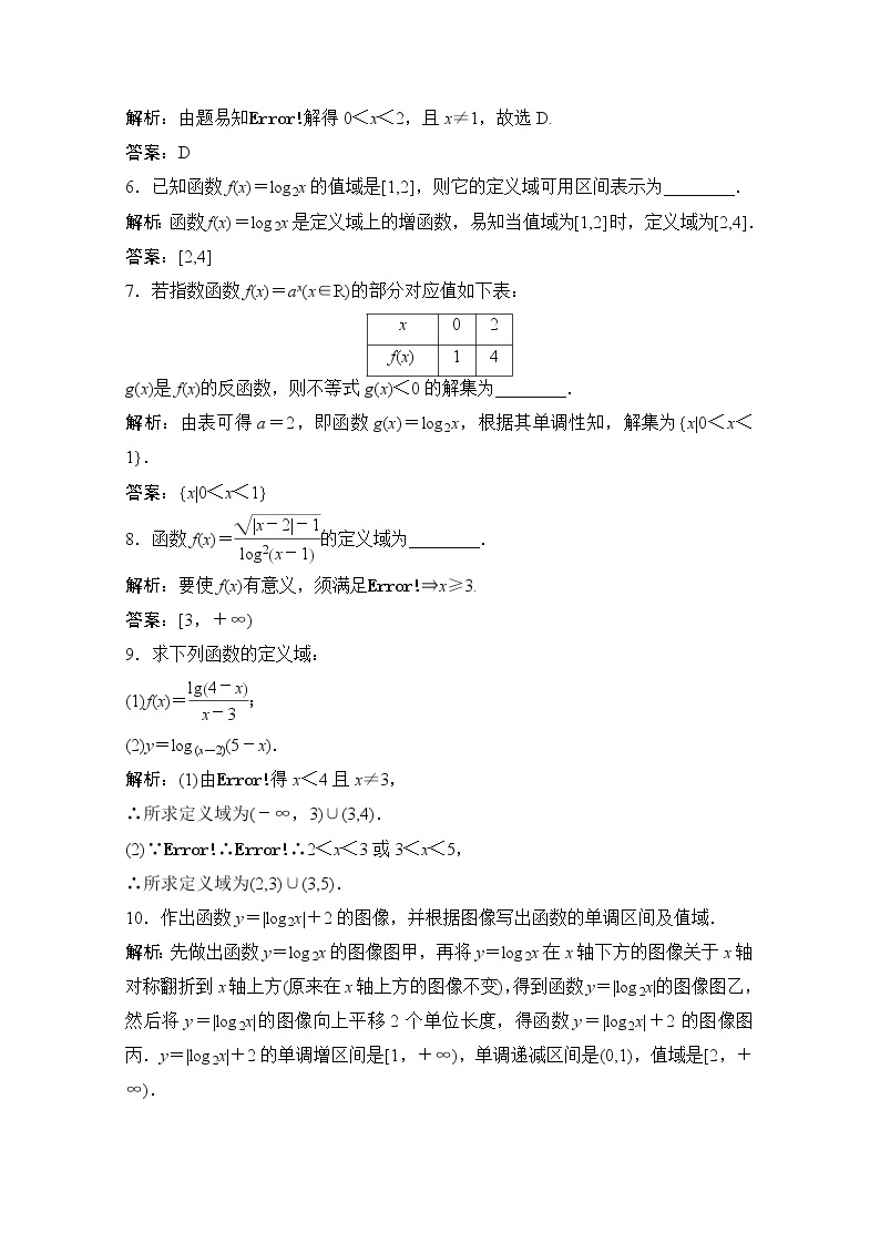 高中数学北师大版必修一 对数函数y＝logx的图像和性质 作业 练习02