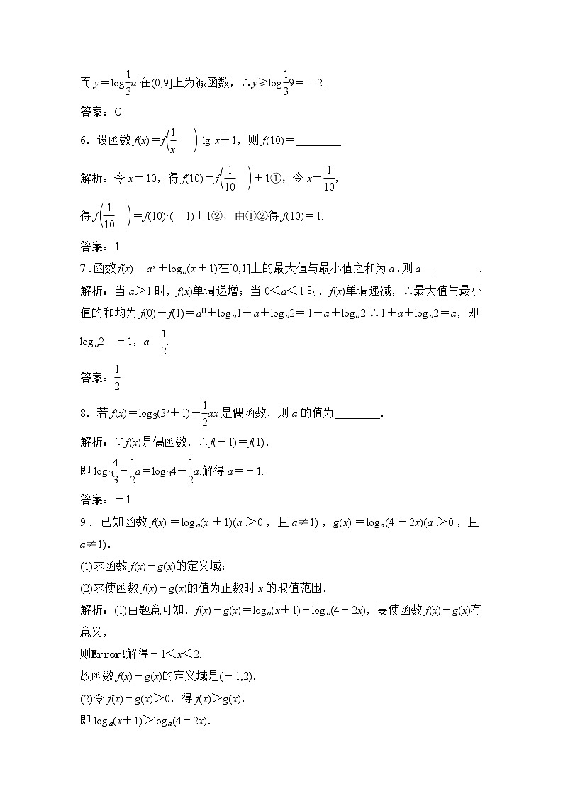 高中数学北师大版必修一 习题课_对数函数的图像及其性质的应用 作业02