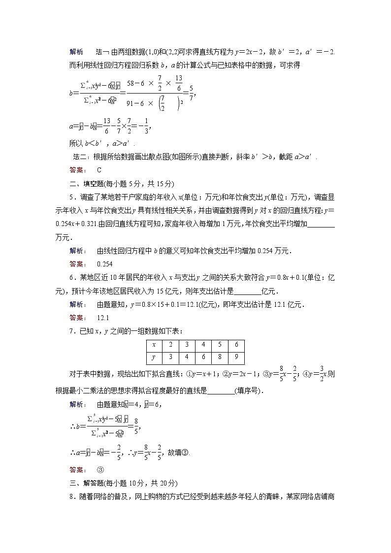 高中数学北师大版必修三 1.8 最小二乘估计 课时作业 练习02
