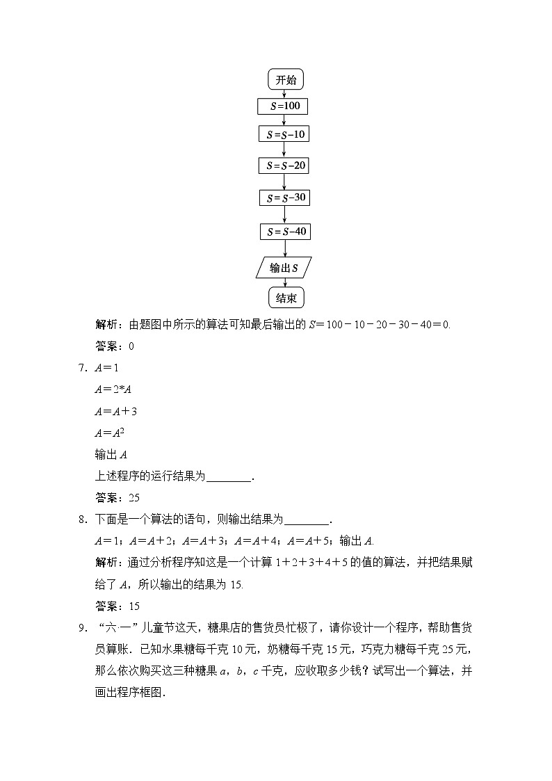 高中数学北师大版必修3 第二章 2.2 变量与赋值 作业 练习03