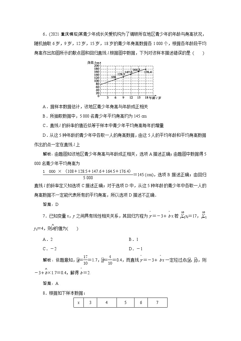高考数学一轮复习第十章统计统计案例第三节变量间的相关关系与统计案例课时规范练理含解析新人教版03