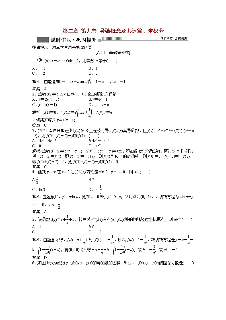 高考数学一轮复习第二章第九节导数概念及其运算定积分课时作业理含解析北师大版第1页