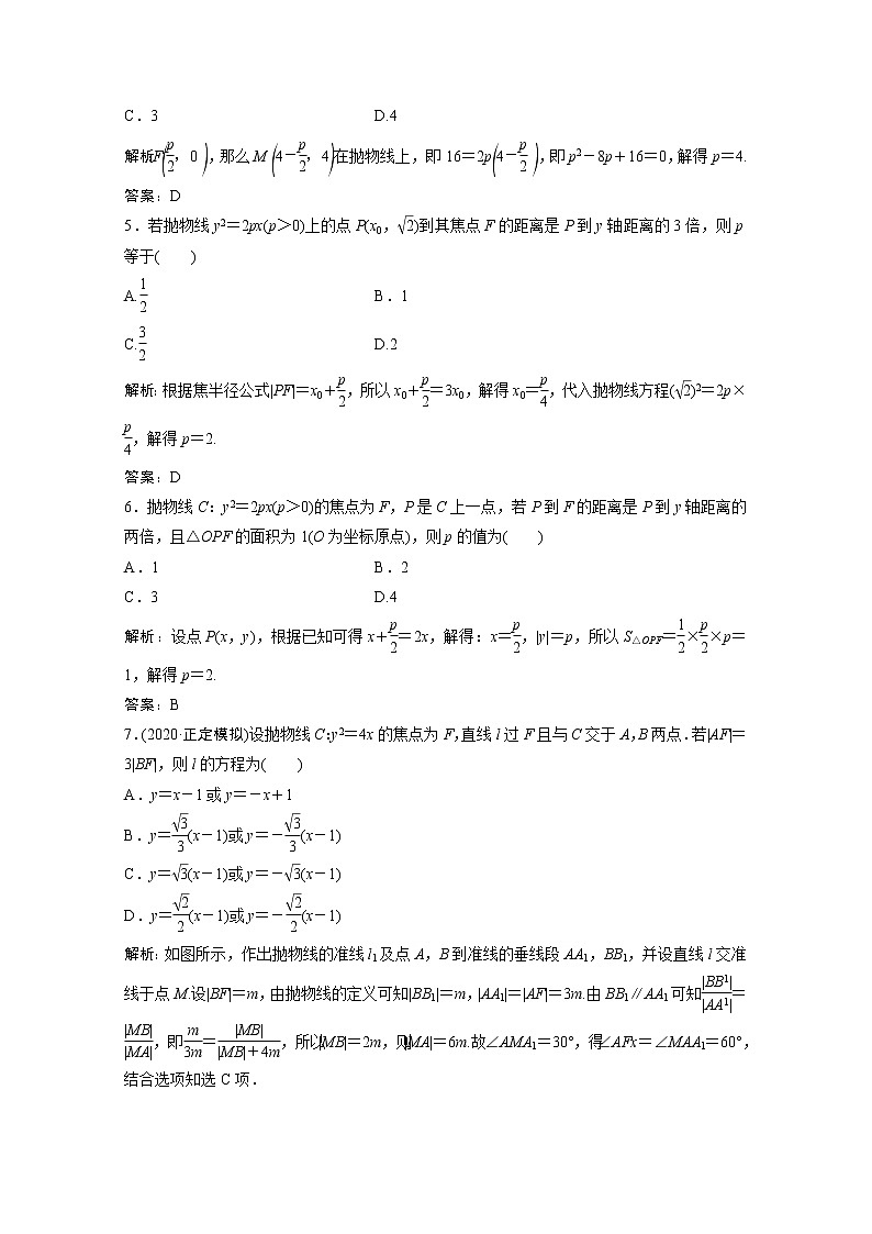 高考数学一轮复习第八章平面解析几何第六节抛物线课时规范练含解析文北师大版第2页