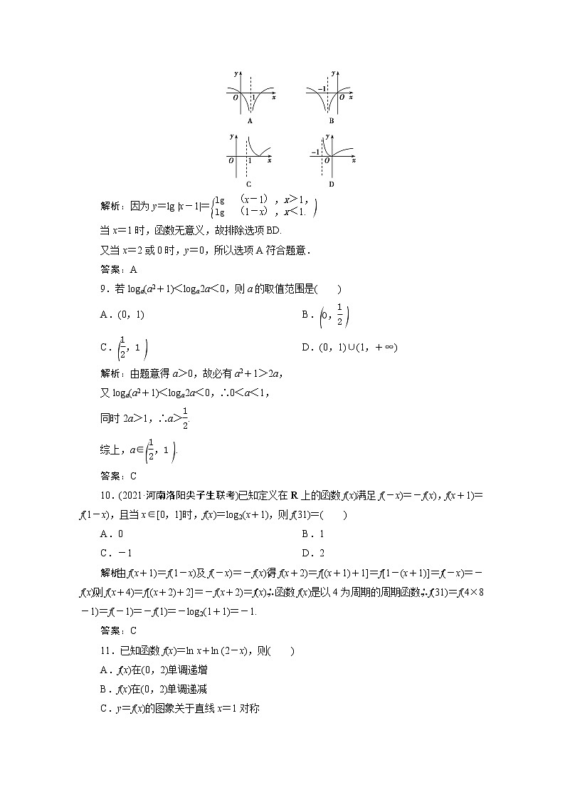 高考数学一轮复习第二章函数导数及其应用第六节对数函数课时规范练理含解析新人教版第3页