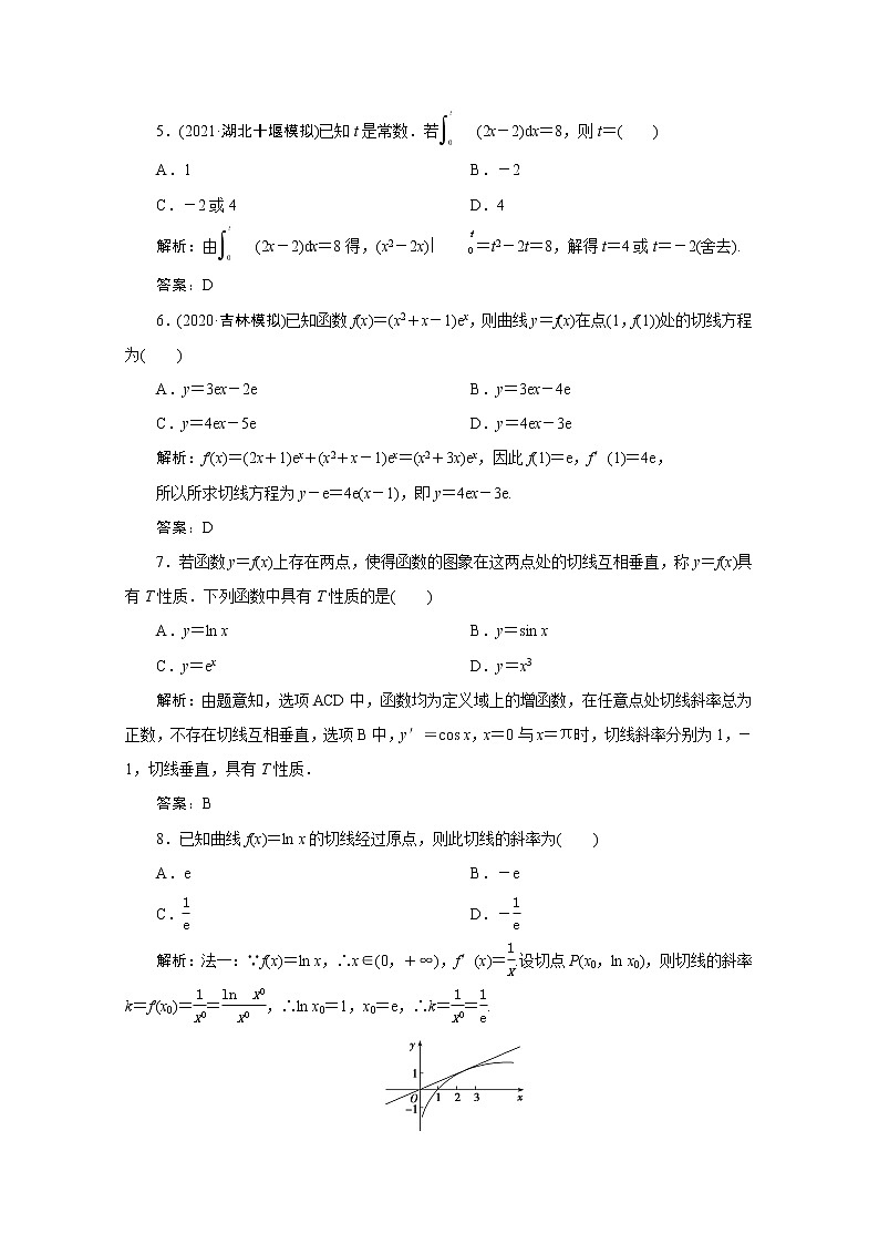 高考数学一轮复习第二章函数导数及其应用第十节变化率与导数定积分与微积分基本定理课时规范练理含解析新人教版第2页