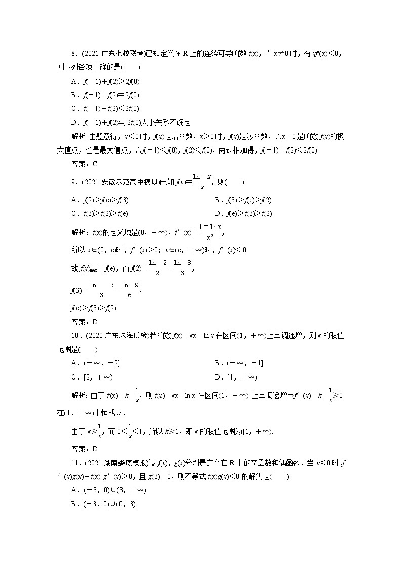 高考数学一轮复习第二章函数导数及其应用第十一节第1课时函数的导数与单调性课时规范练理含解析新人教版第3页