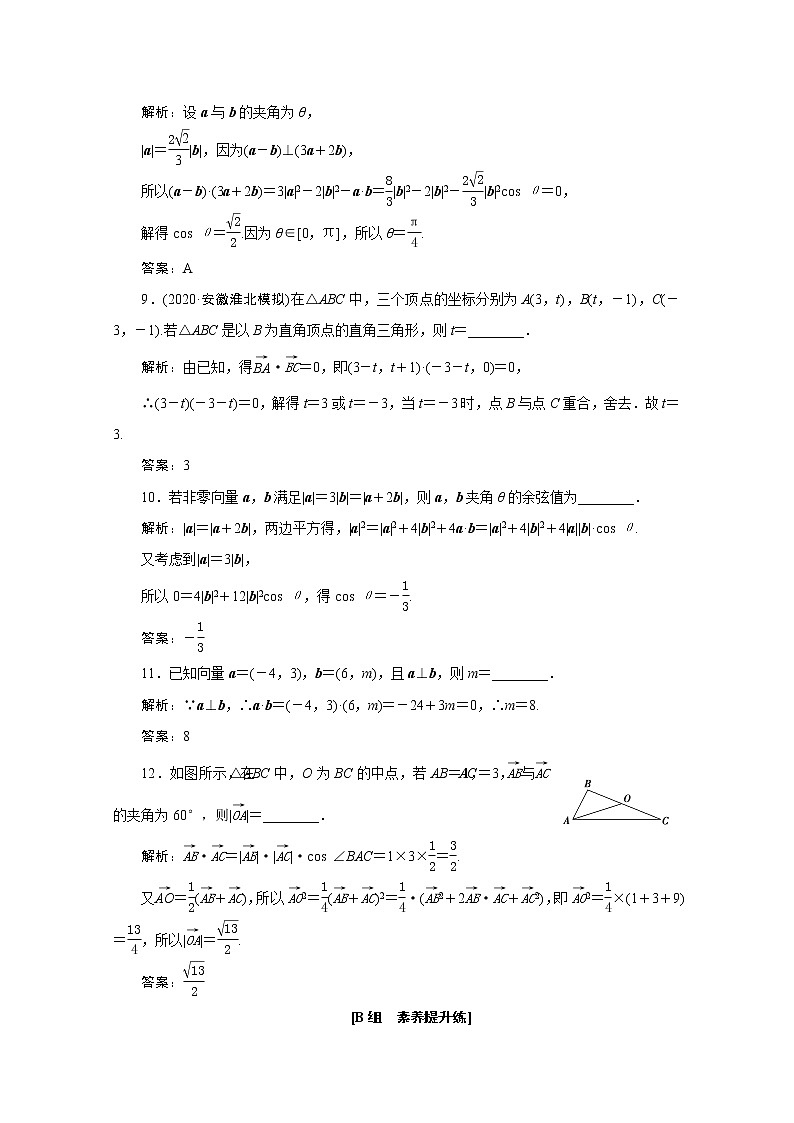 高考数学一轮复习第四章平面向量数系的扩充与复数的引入第二节平面向量的数量积及应用举例课时规范练理含解析新人教版03