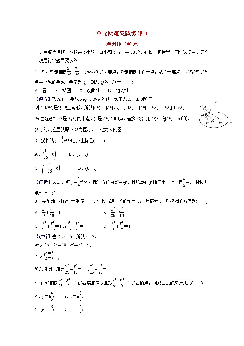 高中数学第三章圆锥曲线的方程单元疑难突破练四第四课圆锥曲线的方程含解析新人教A版选择性必修第一册01