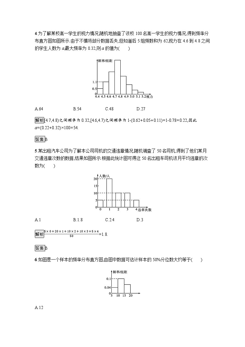 高中数学第9章统计过关检测训练含解析新人教A版必修第二册02