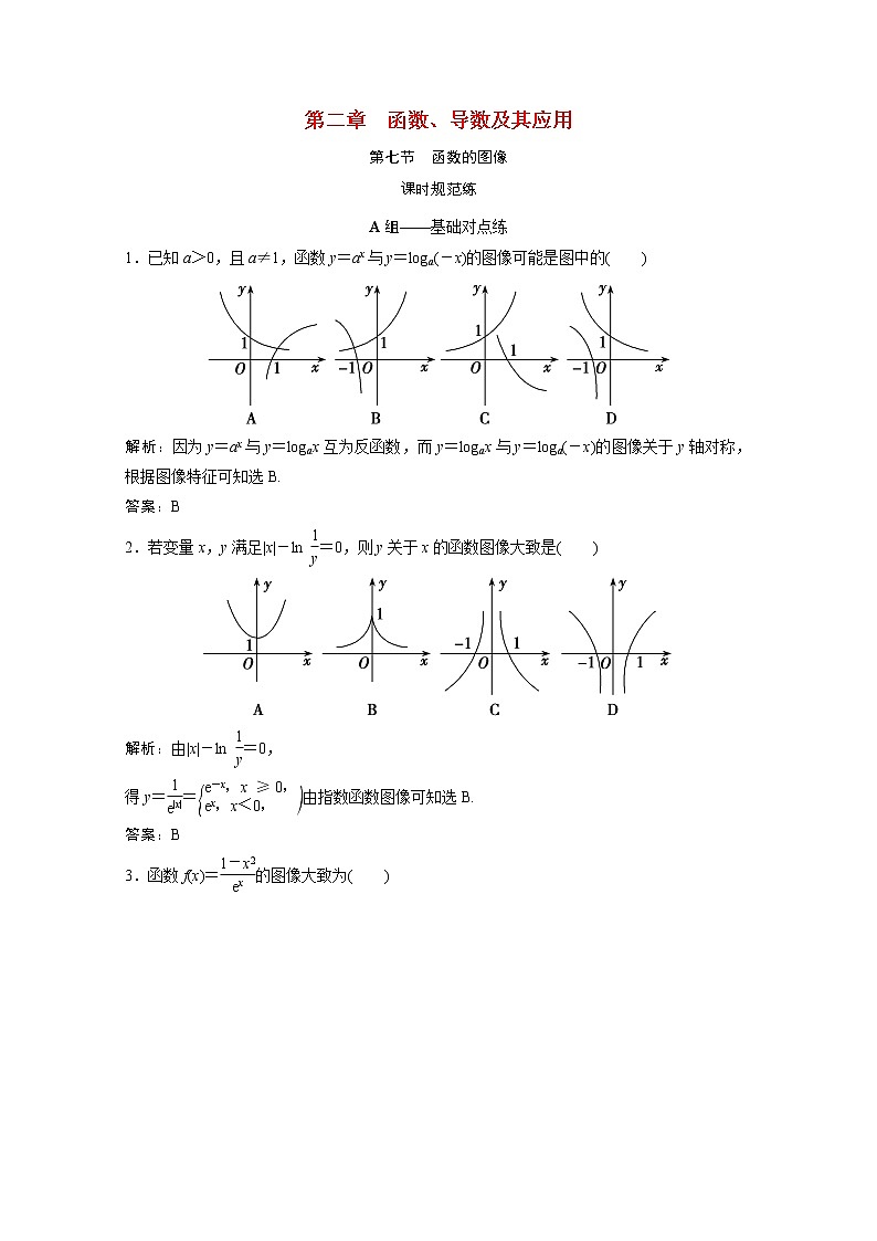 高考数学一轮复习第二章函数导数及其应用第七节函数的图像课时规范练含解析文北师大版第1页