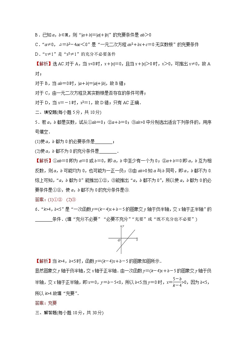 高中数学培优练四第一章集合与常用逻辑用语1.4充分条件与必要条件含解析新人教A版必修第一册02