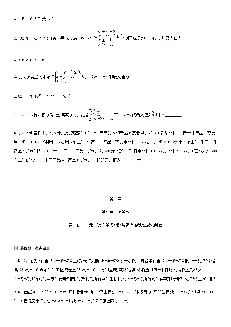 高考数学大一轮复习第7章不等式第2讲二元一次不等式组与简单的线性规划问题1试题文含解析第2页
