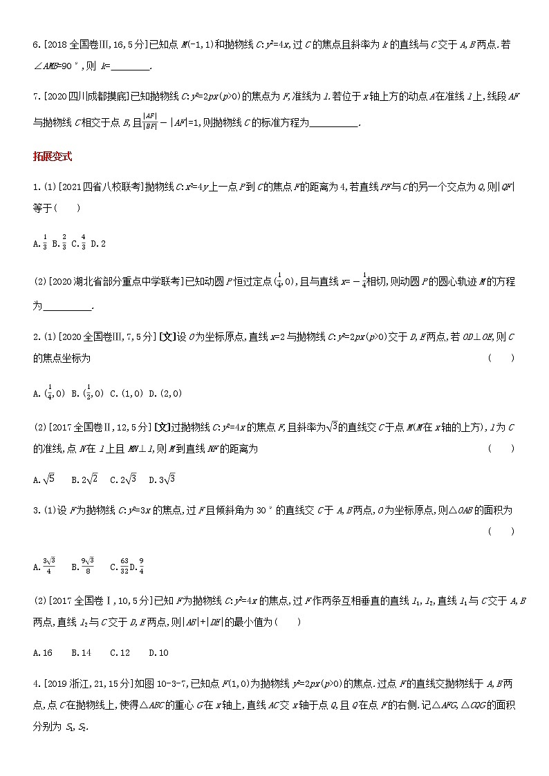 高考数学大一轮复习第10章圆锥曲线与方程第3讲抛物线1试题文含解析第2页