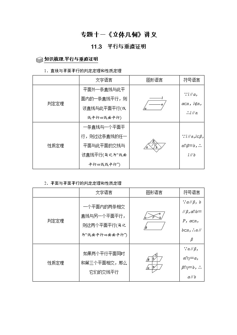 专题11 平行与垂直证明 题型归纳讲义-2022届高三数学一轮复习（解析版）学案01