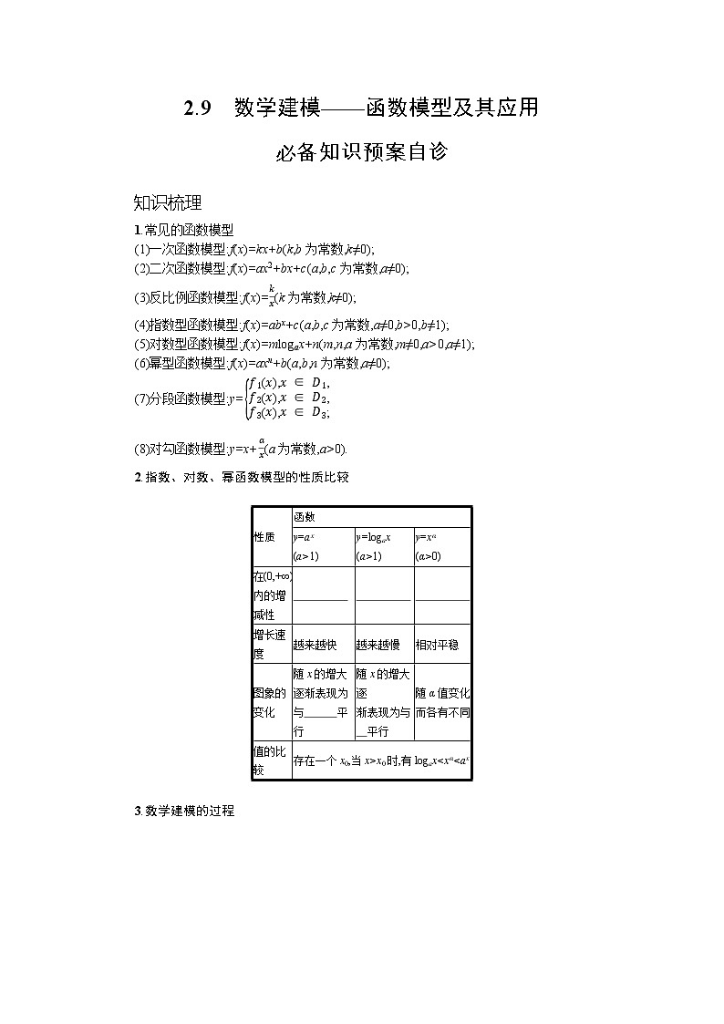 新教材2022版高考人教A版数学一轮复习学案：2.9　数学建模——函数模型及其应用第1页