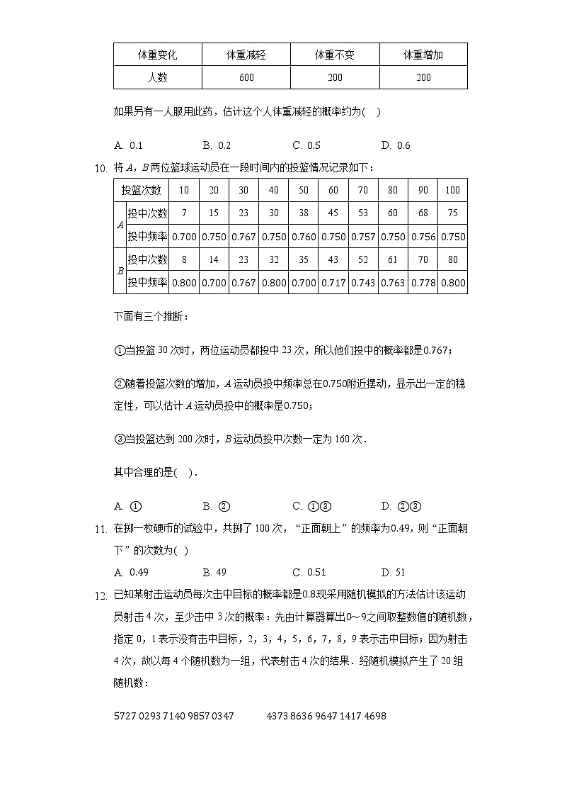 10.3频率与概率 同步练习人教A版（2019）高中数学必修二03