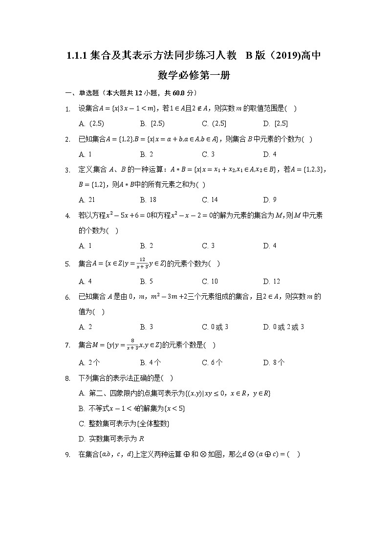 1.1.1集合及其表示方法 同步练习 人教B版（2019)高中数学必修第一册第1页