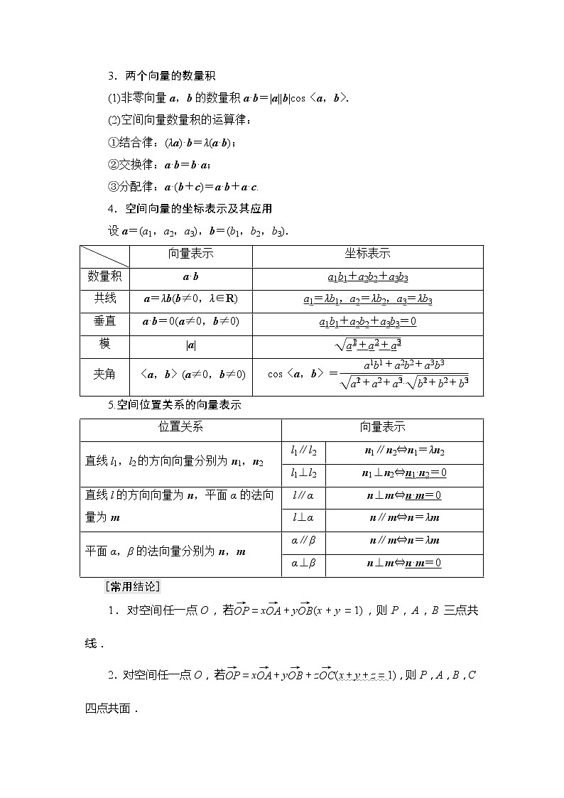 2022版江苏高考数学一轮复习讲义：第7章 第5节　空间向量的运算及应用 Word版含答案学案第2页