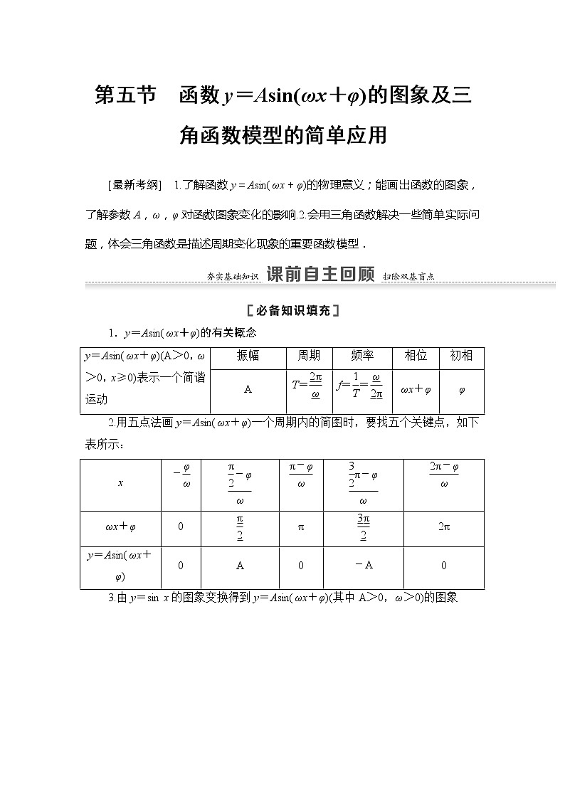 2022版江苏高考数学一轮复习讲义：第4章 第5节　函数y＝Asin（ωx＋φ）的图象及三角函数模型的简单应用 Word版含答案学案01