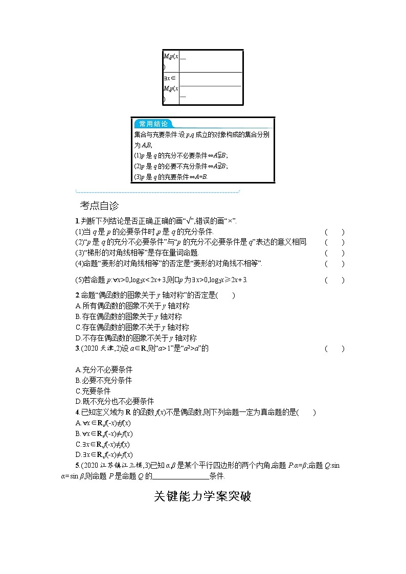 新教材2022版高考人教A版数学一轮复习学案：1.2　常用逻辑用语第2页
