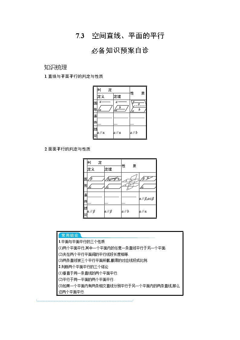 新教材2022版高考人教A版数学一轮复习学案：7.3　空间直线、平面的平行第1页