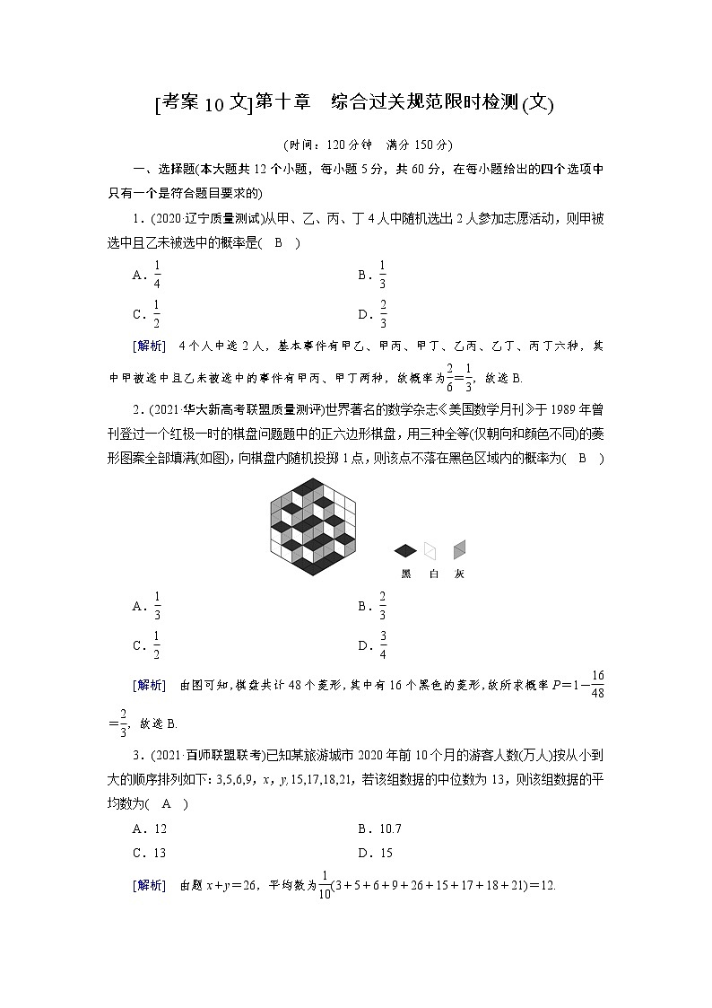 2022版高考人教版数学一轮练习：考案【10文】第十章　计数原理、概率、随机变量及其分布（文）第1页