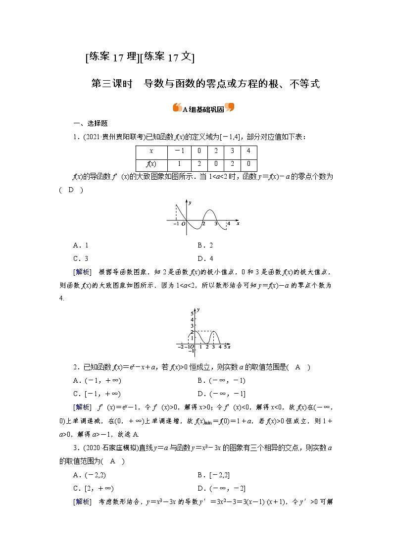 2022版高考人教版数学一轮练习：练案【17理】【17文】 导数与函数的零点或方程的根、不等式第1页