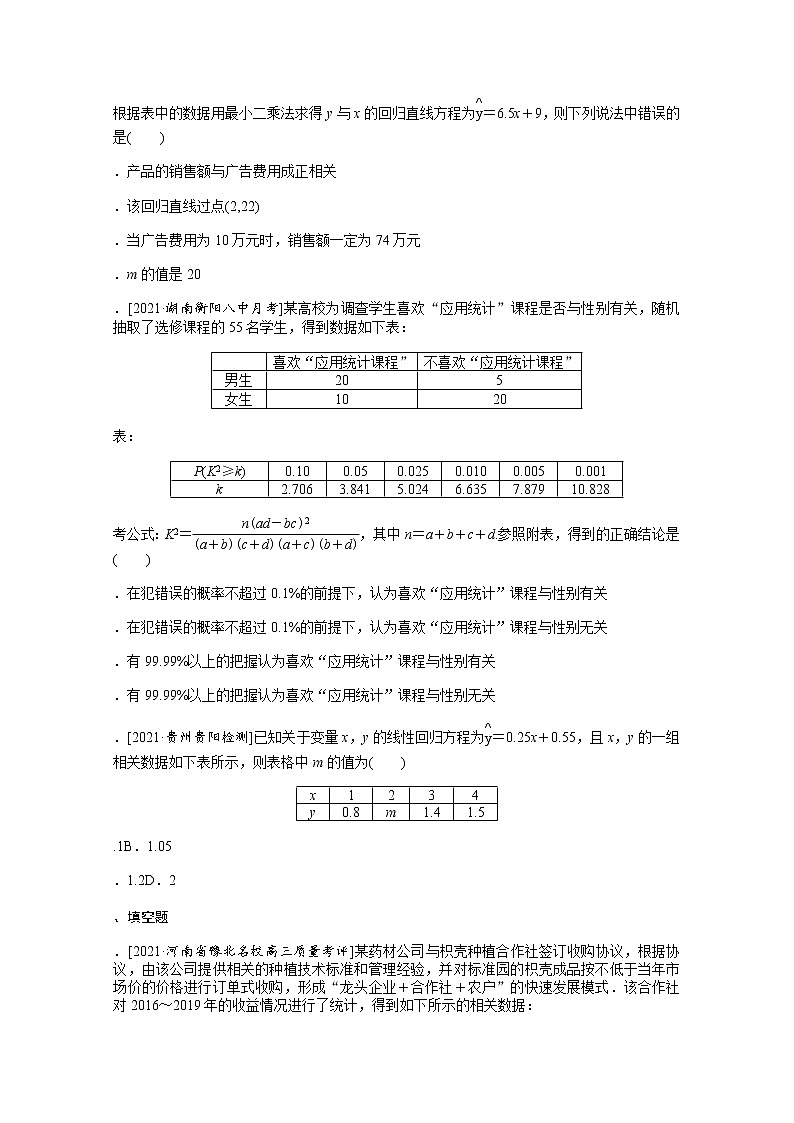 2022届高三统考数学（文科）人教版一轮复习课时作业：61 变量间的相关关系与统计案例 练习02