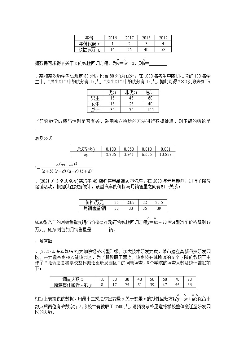 2022届高三统考数学（文科）人教版一轮复习课时作业：61 变量间的相关关系与统计案例 练习03