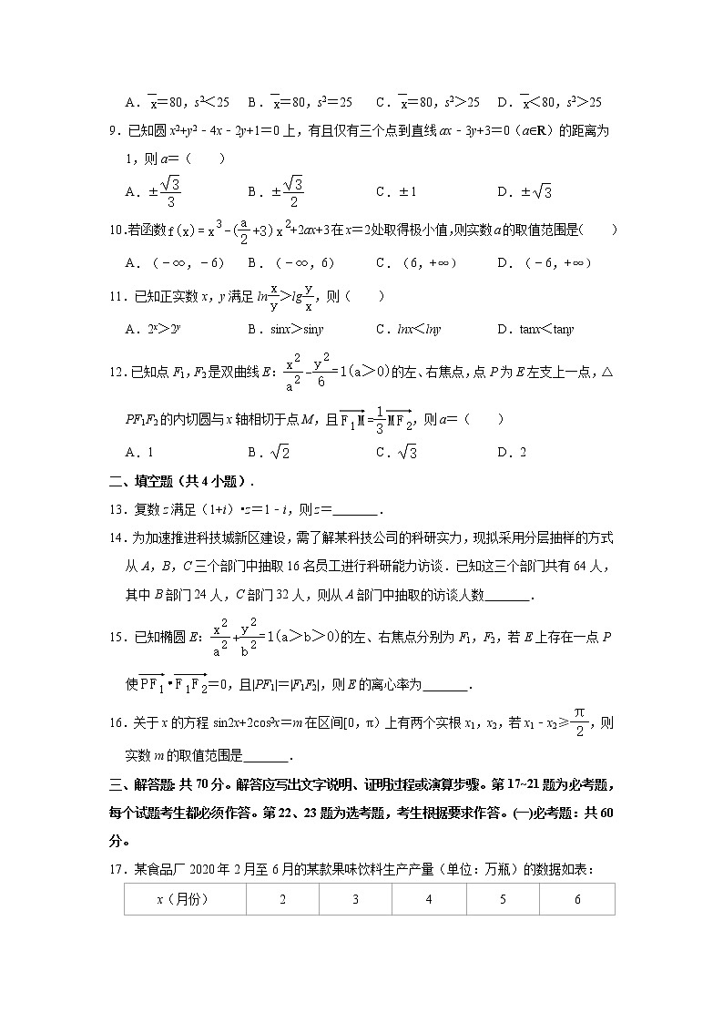 2021届四川省绵阳市高考数学二诊试卷（文科）（解析版）02