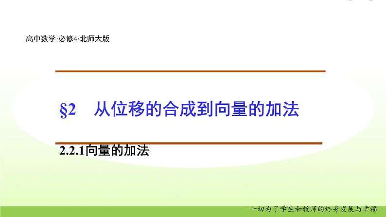 高中数学北师大版必修四 2.2.1向量的加法 课件（22张）01