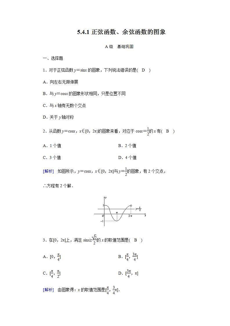 人教A版（2019）高中数学必修1-5.4.1正弦函数、余弦函数的图象习题01