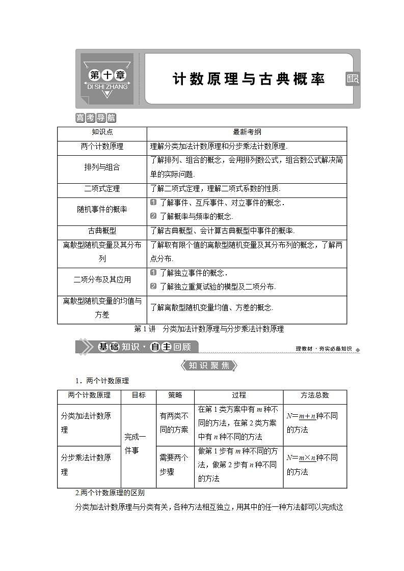 新高考数学一轮复习教师用书：第十章　1 第1讲　分类加法计数原理与分步乘法计数原理学案第1页