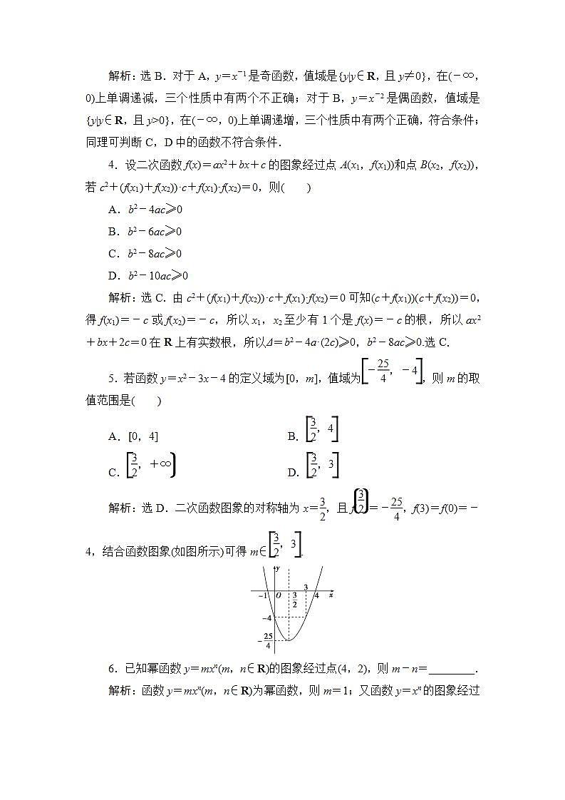 2022高考数学人教版（浙江专用）一轮总复习演练：第二章 第4讲　二次函数与幂函数02