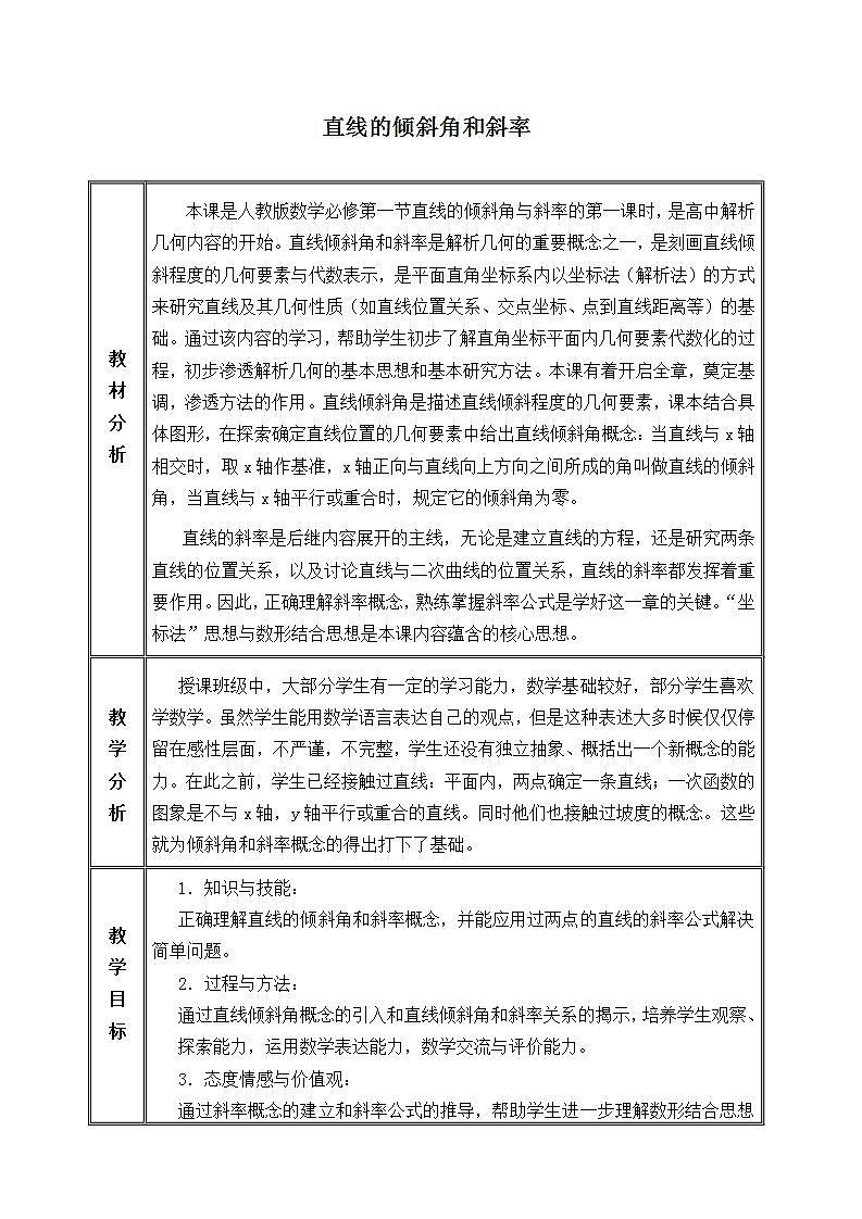 沪教版（上海）数学高二下册-11.2 直线的倾斜角和斜率_2（教案）01
