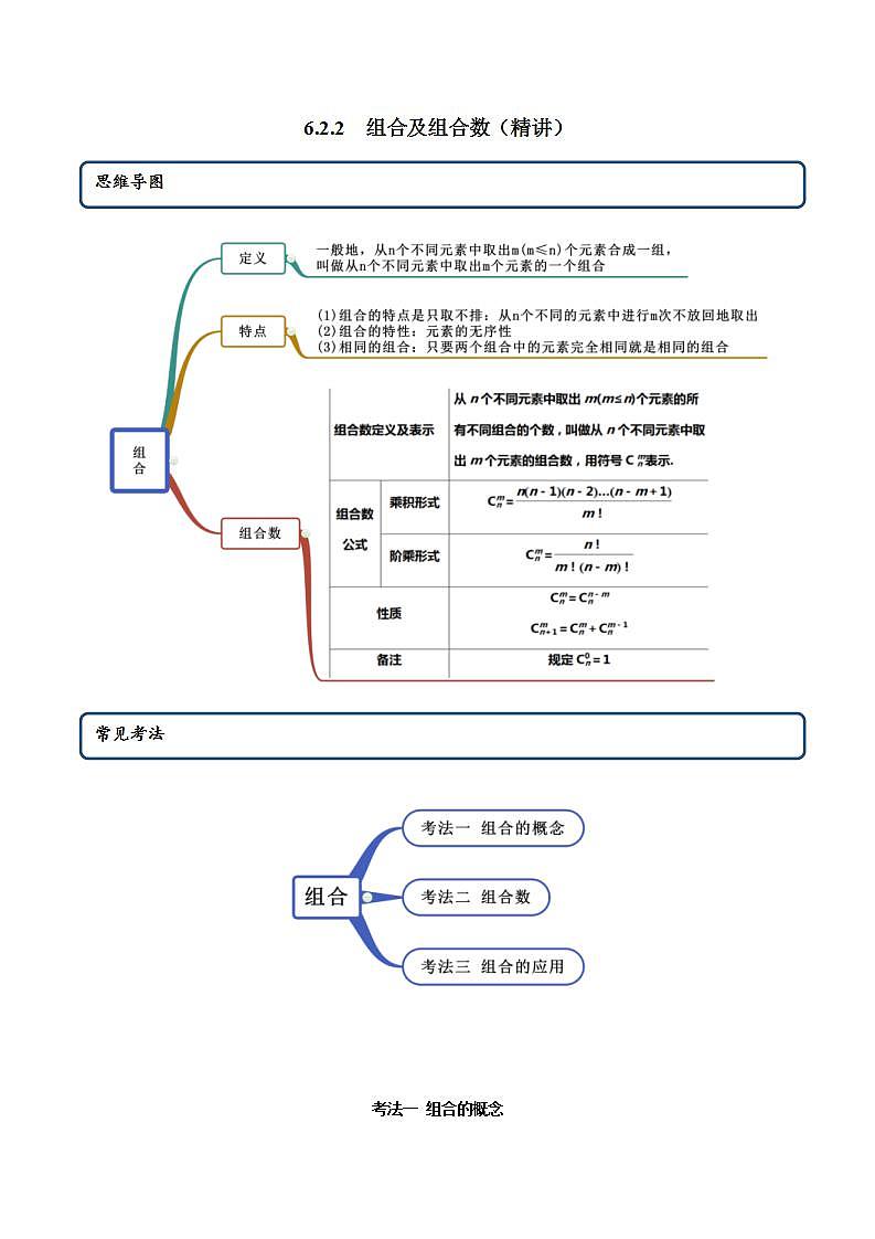2021年人教版高中数学选择性必修第三册6.2.2《组合及组合数》同步精讲（原卷版）学案01