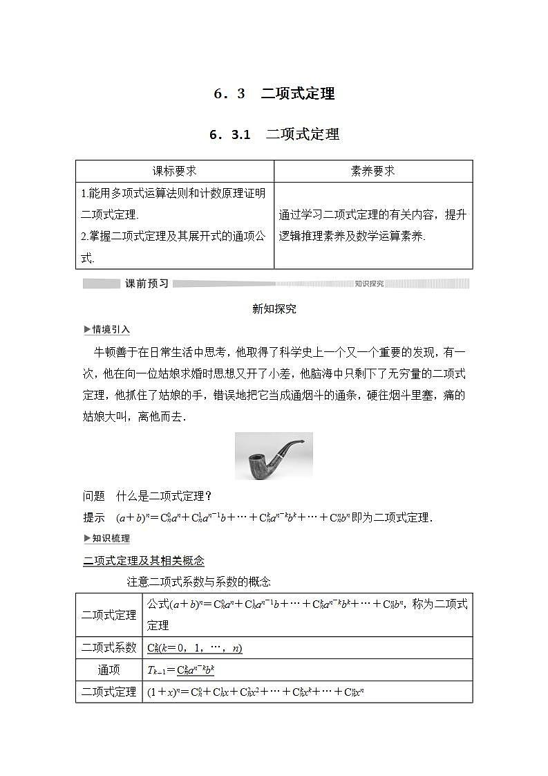 人教版高中数学选择性必修第三册学案：6.3.1《二项式定理》(含解析)01