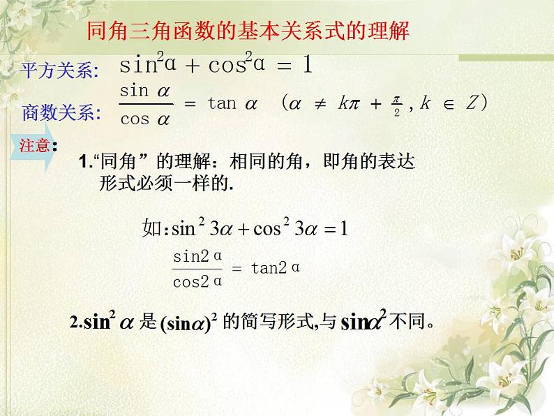 高中数学北师大版必修四 3.1 同角三角函数的基本关系 课件（27张）第6页