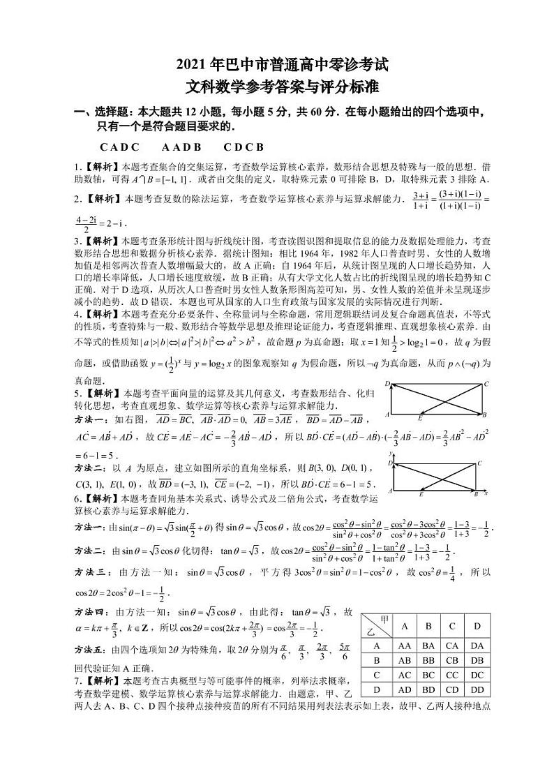 数学（文科）答案第1页