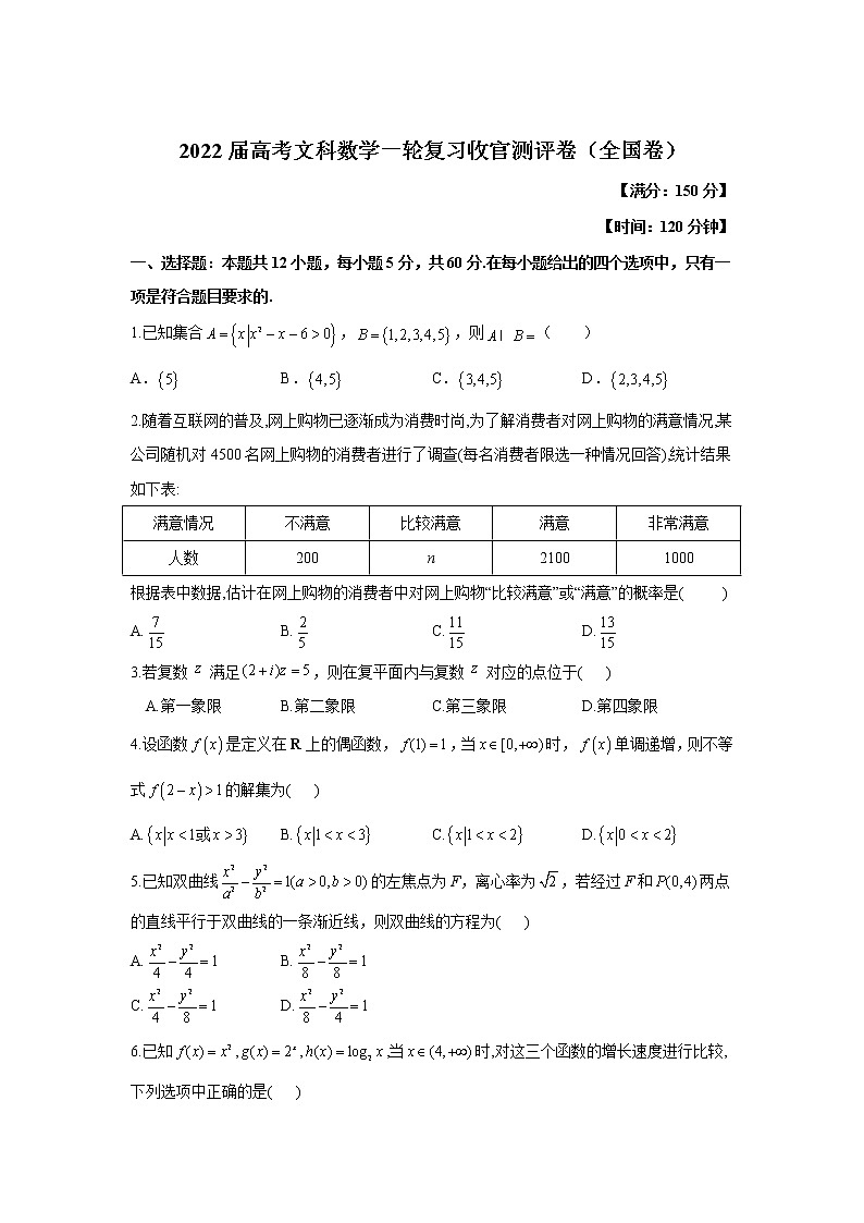 2022届高考文科数学一轮复习收官测评卷（全国卷）第1页