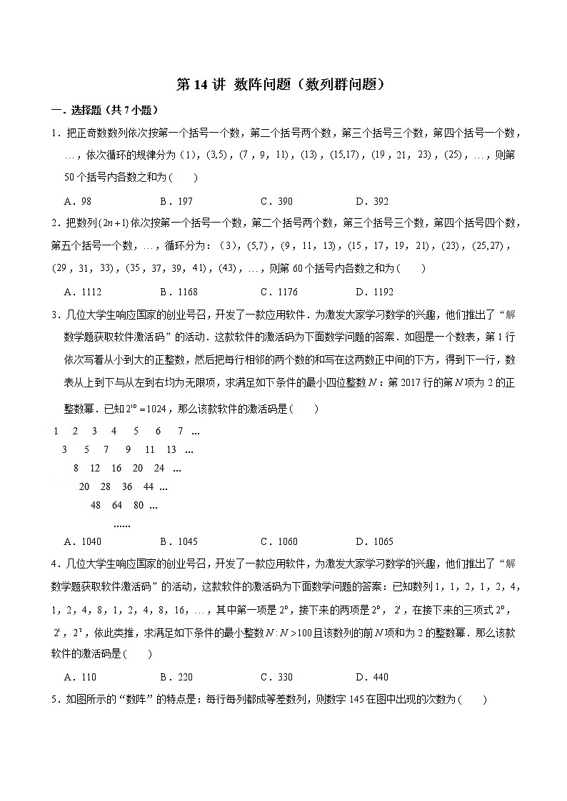 备战2022年高考数学数列专项题型-第14讲 数阵问题（数列群问题）（含解析）01